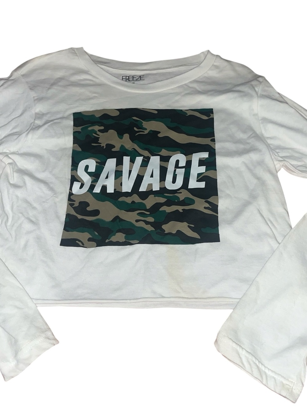 Freeze Size M White Long-Sleeve 'Savage' Camo Graphic Tee